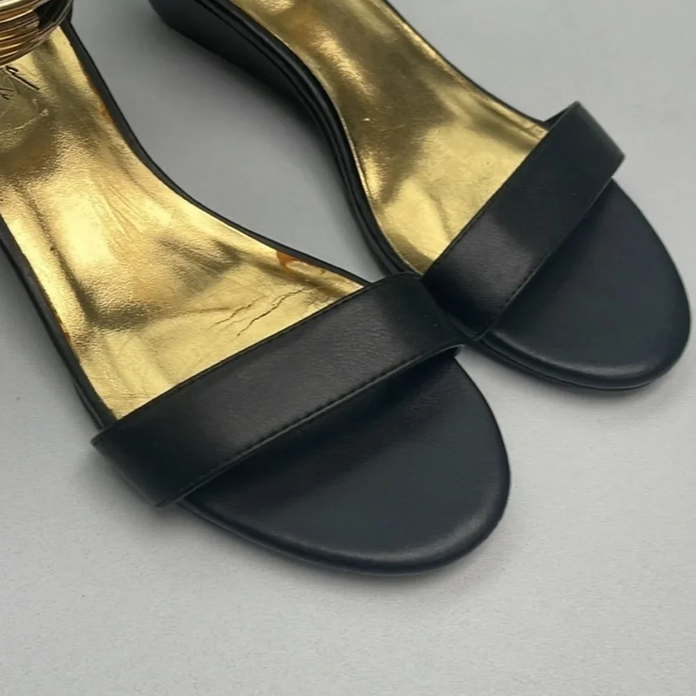 Women's Black Ankle-Strap Sandals with Gold Insole